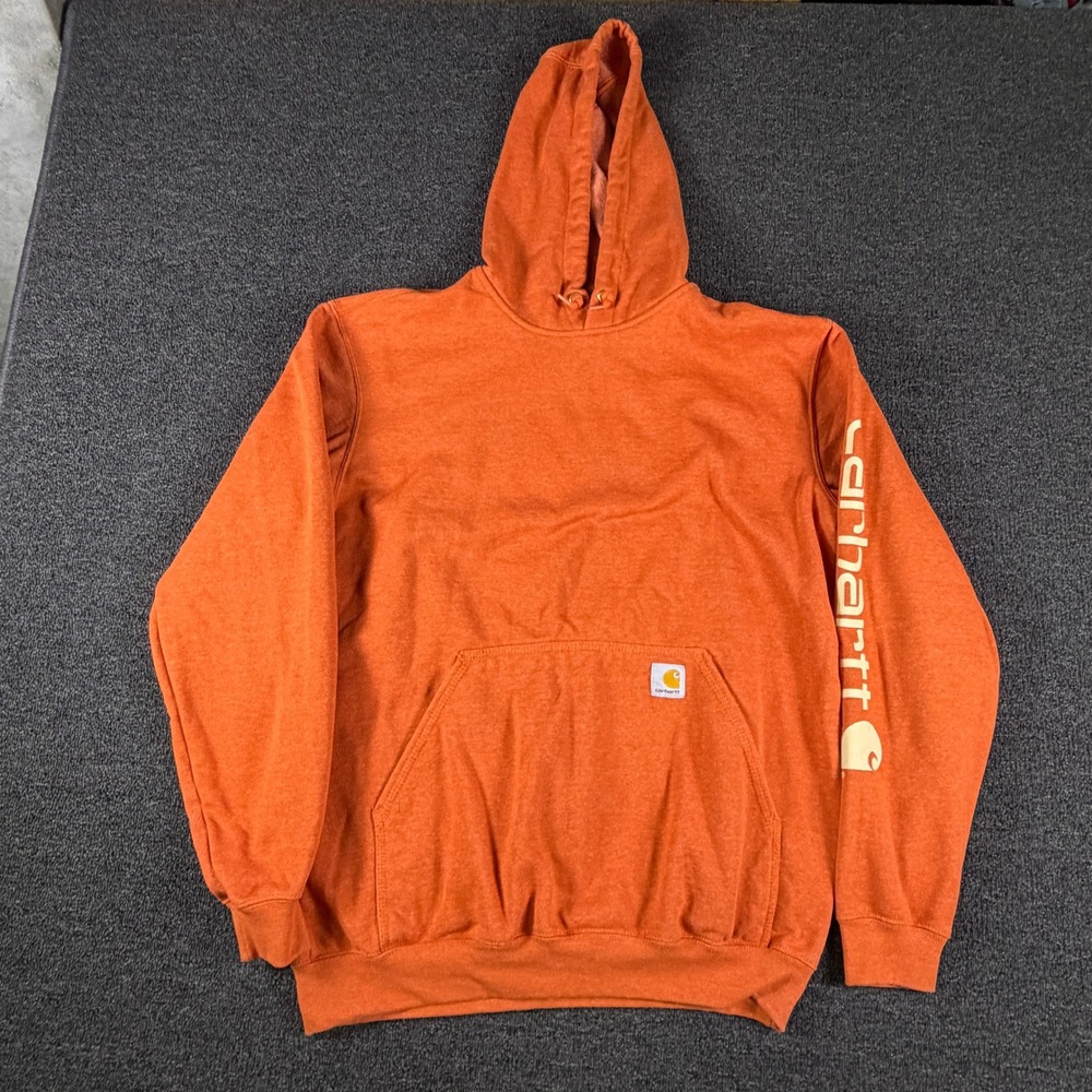 Carhartt Hoodie Mens M K288 Loose Fit Orange Graphic Sleeve Pullover EUC